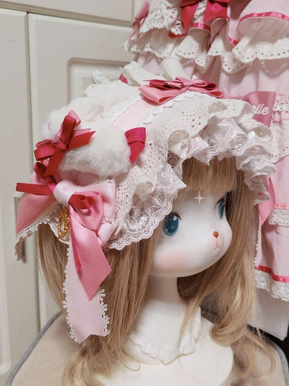 Bowknot Pink Lolita Sweet White Hairband Lace