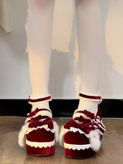 Plush with Janes Theme Bunny Red Ears Lolita Tail Accents Mary Platform - Sweet