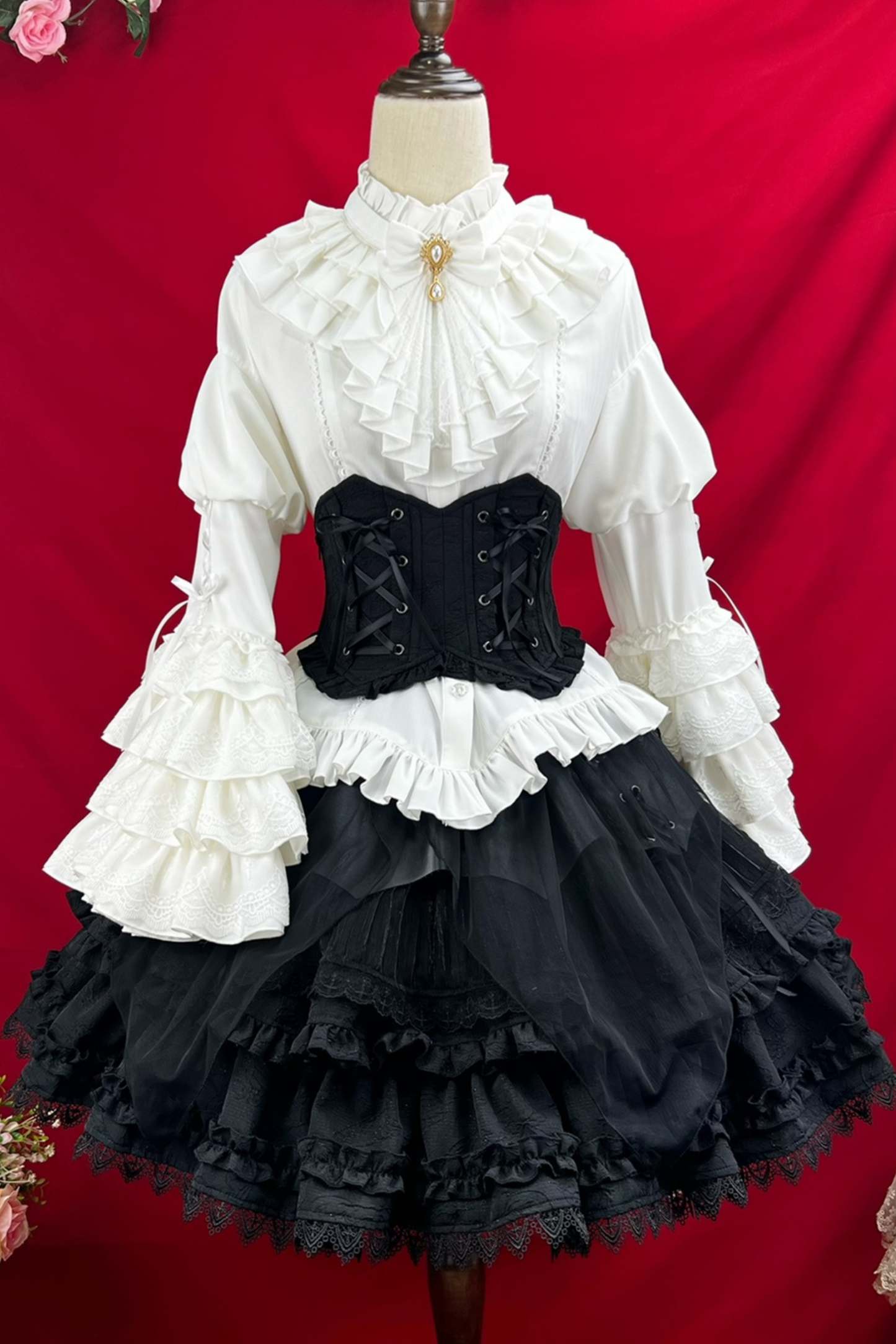 グッドエビルロリータゴシックジーシャツ＋フレアスカート＋ウエストベルト