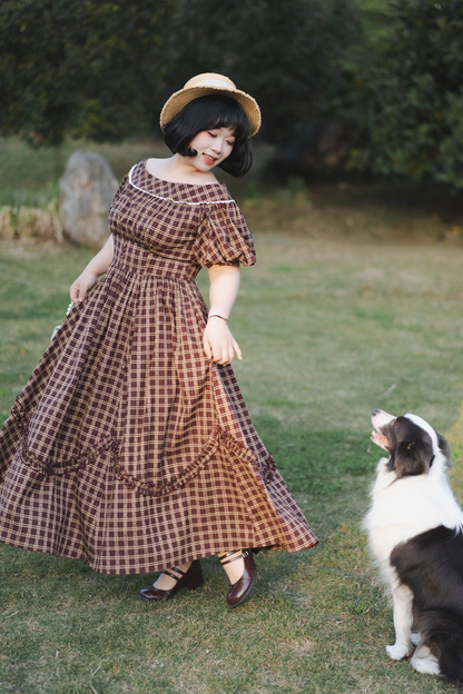 チェックレトロワードロリータペチコートドレスフォレスト+