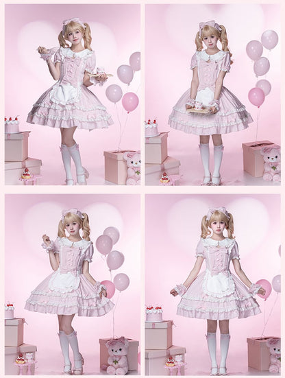 Lolita Kleid Stück Akzente Schule Rosa Peter Pan Kragen Bowknot Licht Alte