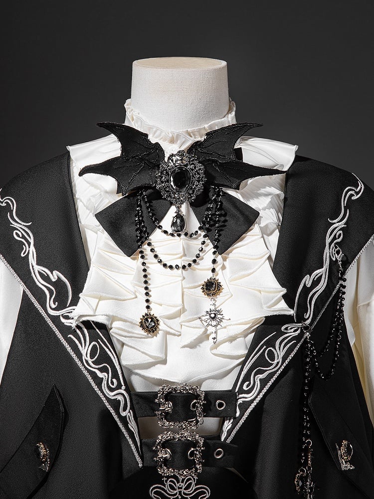 Waist Ouji Overall Black Waistcoat Bunny + Shorts Split-Tail High Lolita Hooded Ear Shirt