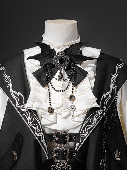 Waist Ouji Overall Black Waistcoat Bunny + Shorts Split-Tail High Lolita Hooded Ear Shirt