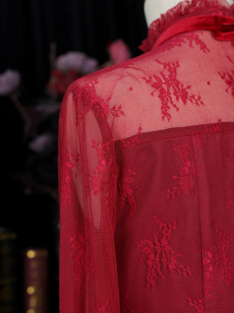 Embroidered Lace Blouse with Madam Red Charm - DevilInspired Exclusive Collection