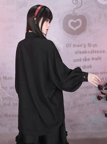 Asymmetrical Black Apple Hem Embroidery Sleeve Long With Shirt Curved Gothic