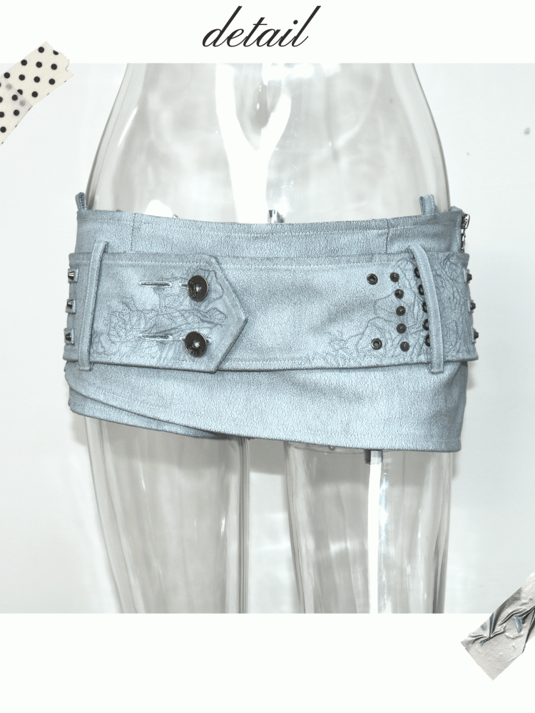 Built-in Blue Shorts Studded Skirt PU Mini Light with