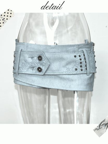 Built-in Blue Shorts Studded Skirt PU Mini Light with