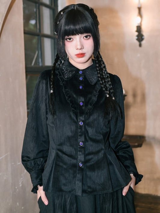with Shirt Gothic Ruffle Sleeves Trim Black - Balloon