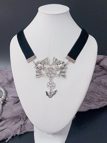 Y2K Pendant Bat Punk And BlackSilver Choker Star