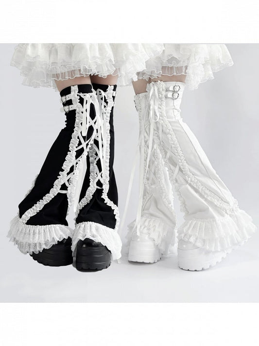 Strap Decoration Lace Trim Leg Warmers - Alcatraz Island