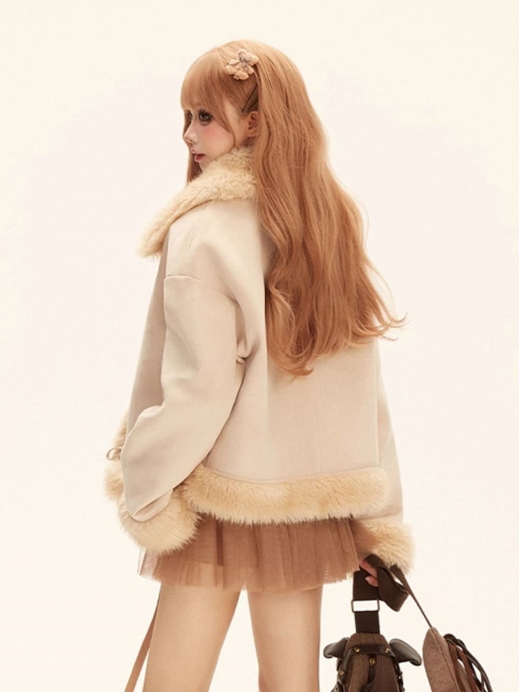 Khaki with Toggle Fur Fashion Coat Suede Short Trim Millard Faux Light