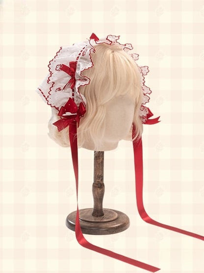 Red Triangle White Decorations Strawberry Headscarf Lolita with