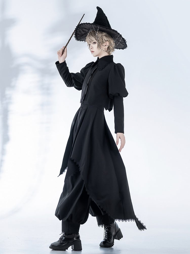 Lolita Black Gothic Cropped with Curved Wizard-Inspired Top Ouji Hemline