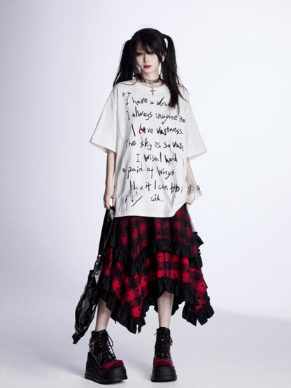 White Graffiti Letter Print Loose T-Shirt