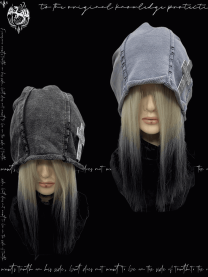 Y2K Rolled Hem Hat Rock Accent Punk Cross Black/Blue