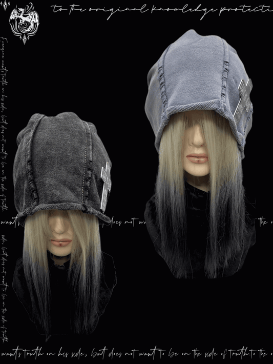 Y2K Rolled Hem Hat Rock Accent Punk Cross Black/Blue