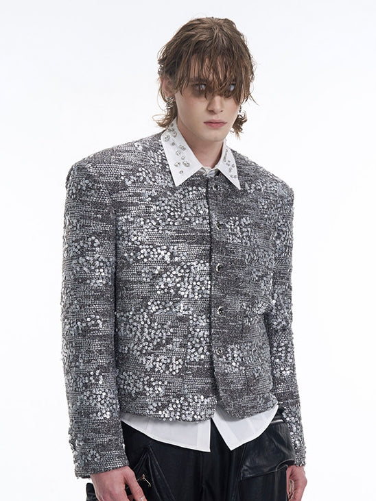 Accents Men's Silver Shoulder with Sequin Pads Jacket