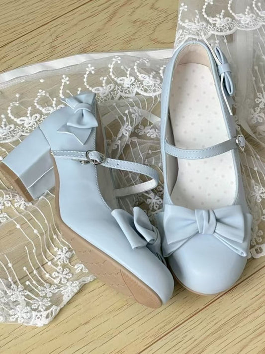 Shoes Accents Bow Blue Heart-shaped Snap Lolita Sky 5cm Sweet Heeled with