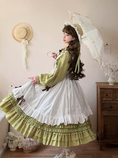 Sleeves Green Olive Design Long One Piece Ruffle Elegant