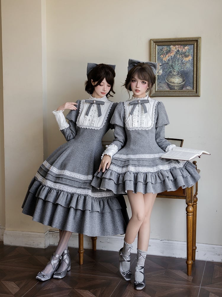with Lolita Details Elegant Juliette Dress Gray Ruffle Short Flounce Version Sleeves