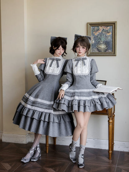with Lolita Details Elegant Juliette Dress Gray Ruffle Short Flounce Version Sleeves