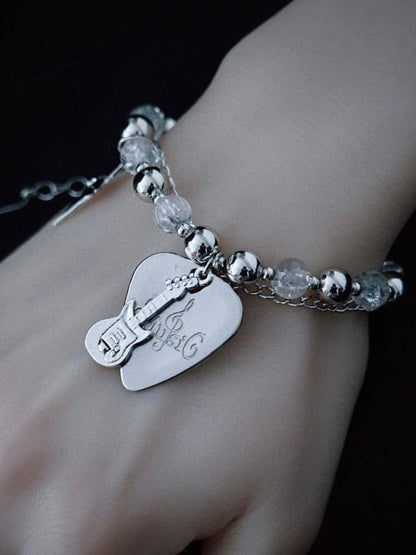 Handmade Guitar Pick Charm Punk Beaded Bracelet