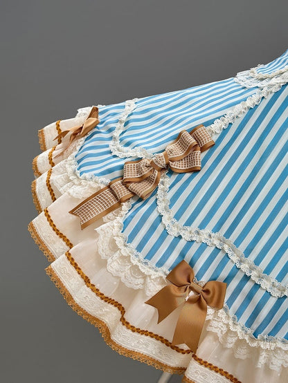 Sailor Bear Theme Striped Dress with Bow Embroidery - Twin Bear Original Design