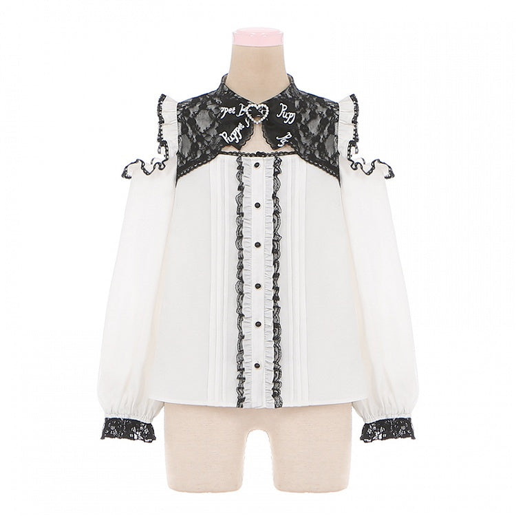 ホワイトレーストリムカットアウトショルダージライケイブラウス