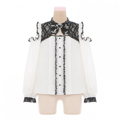 ホワイトレーストリムカットアウトショルダージライケイブラウス