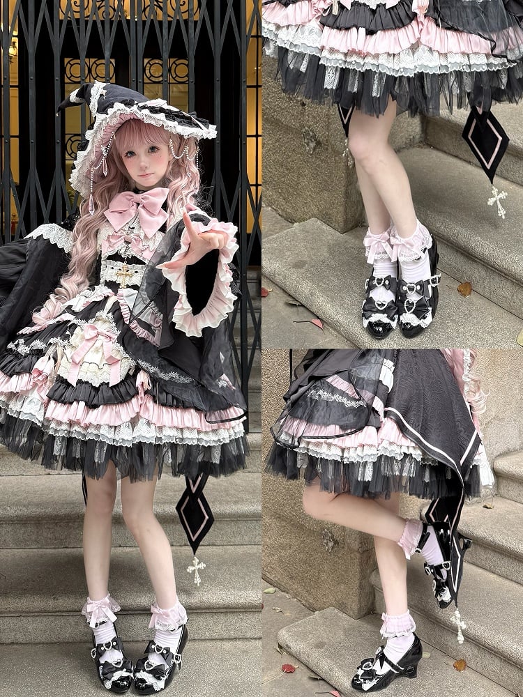 Wedge Janes Fashion Shoes Cut-out Heels Heart Kei Mary Jirai Black Gyaru