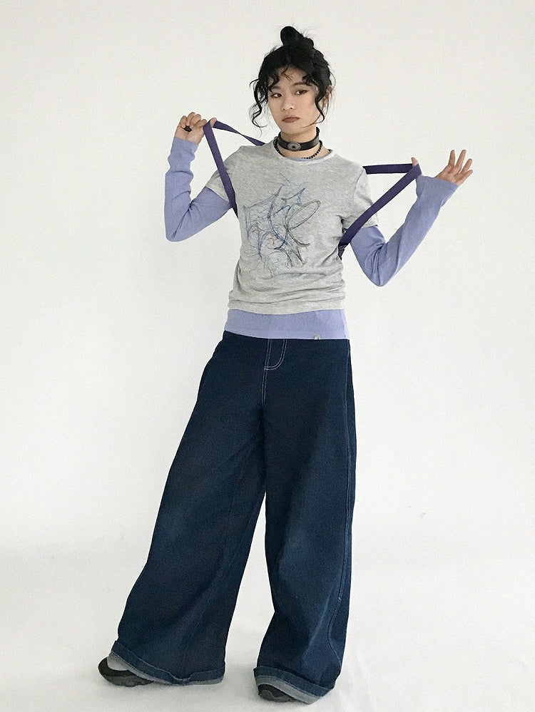 Pattern Version Graffiti Sleeve Gray Neck Round Tee Short in