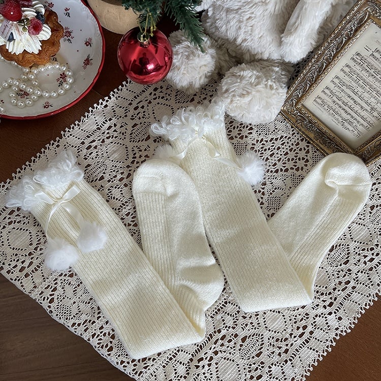 Decoration Curly Colors Fur with Socks 3 Calf Ruffle Pom-Pom