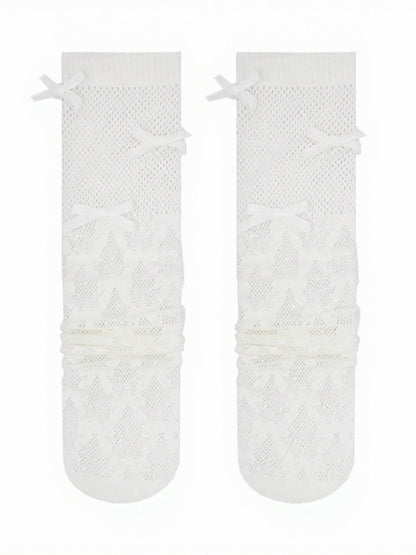 4-Color Ribbed Mesh Calf Socks with Bow Decoration - ModaSwings