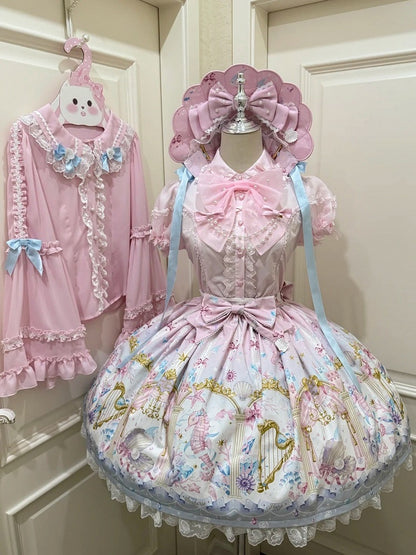 Seashell and Starfish Print Pink Sweet Lolita Skirt with Removable Straps