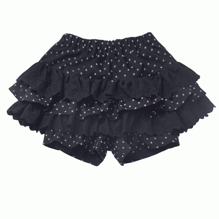 Tiered Polka-dot Skirt Bloomers Lining Black Elastic Waist Lace Trim