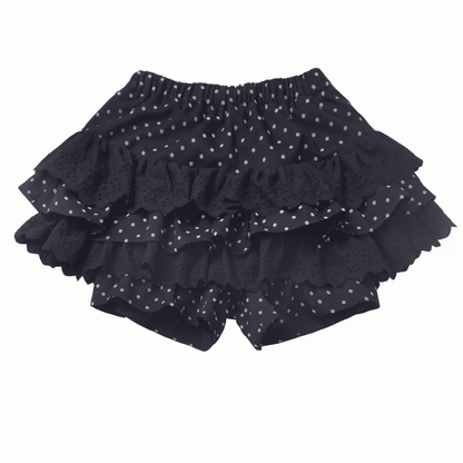 Tiered Polka-dot Skirt Bloomers Lining Black Elastic Waist Lace Trim