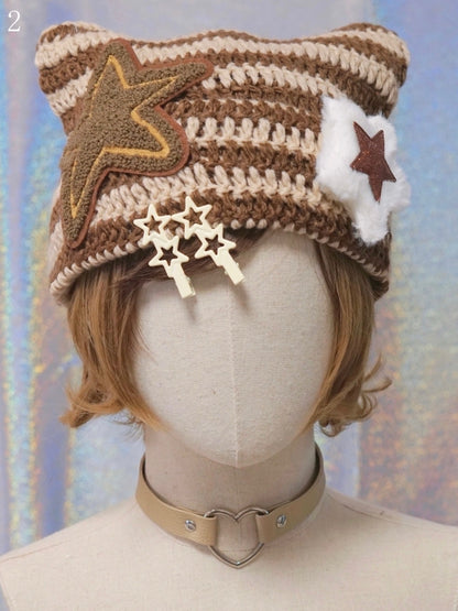 3つの帽子オプション 耳飾り 猫 星/蝶結び