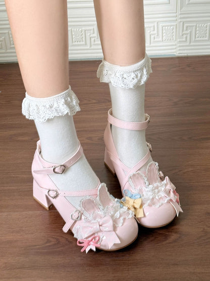 Lolita Mary Bow Shoes Pink Heart Accents with Jane Snap Sweet