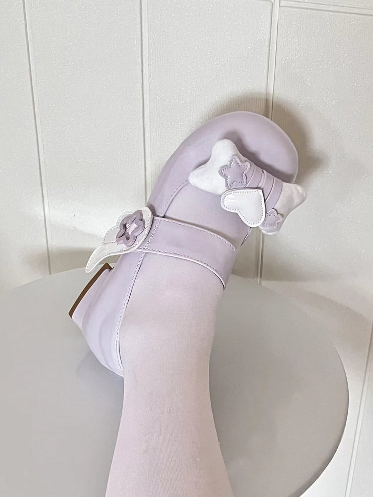Jirai Kei – Hellviolette Lolita-Mary-Jane-Schuhe mit Sternflügeln