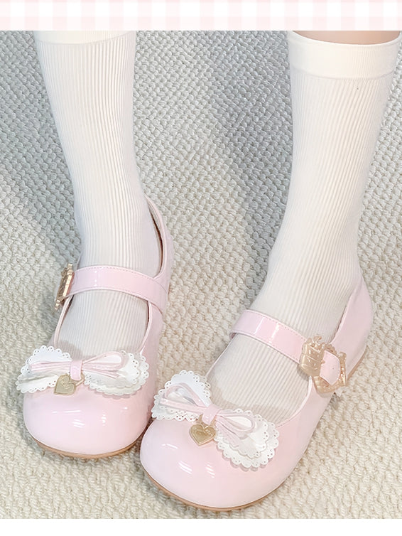 Multi-layer Cake Bows Light Pink Buckle Low Heels with Sweet