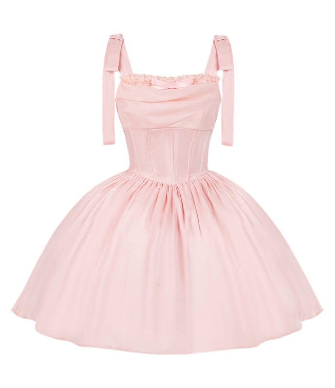 Kleid mit Stäbchen, Pullover, Lolita, schimmernder rosa Stoff, Baskenrock