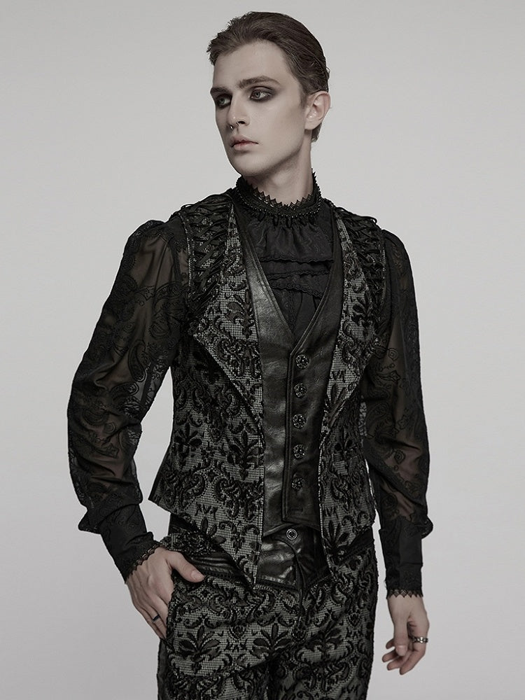 Black White Men's Gothic Palace Embroidered Waistcoat