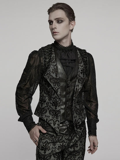 White Men's Palace Embroidered Goth Waistcoat Black