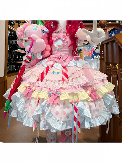 Pastel Sweet Lolita JSK Dress with Polka Dots and Scalloped Hem - Dollet