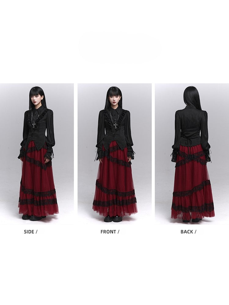 Design with Blouse Black Bishop Striped Sleeves Gothic Triangular Slit