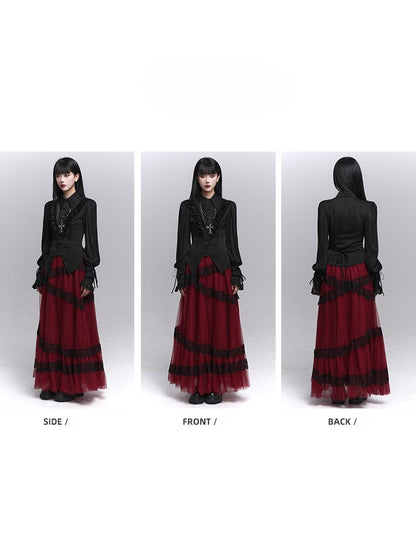 Design with Blouse Black Bishop Striped Sleeves Gothic Triangular Slit