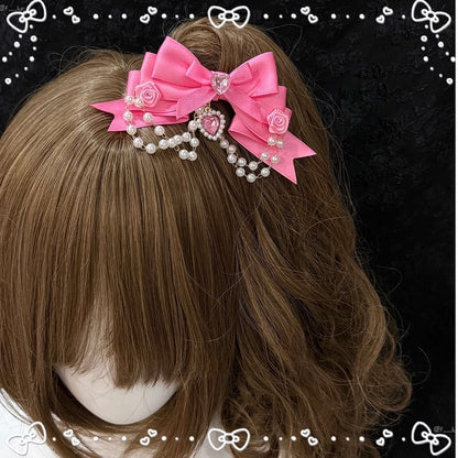 Satin Pink Rose Lolita - Hime with Hairclip Bow