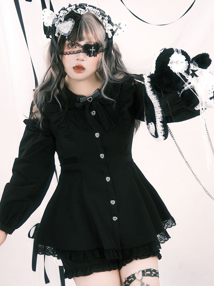 Set: Plus Elastic Open Black Waist Top Size Jirai Shoulder Shorts Kei