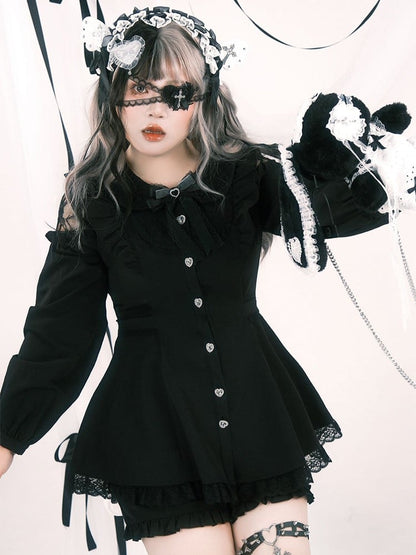 Set: Plus Elastic Open Black Waist Top Size Jirai Shoulder Shorts Kei