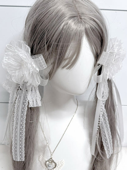 Bowknot with Charm White/Black Design Floral Beaded Hairclip/Brooch